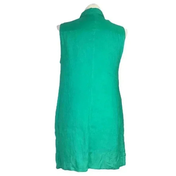 Chicos Linen Top Women 2 L Green Washable Slit Pocket Vacation Lagenlook Tunic - Picture 5 of 7